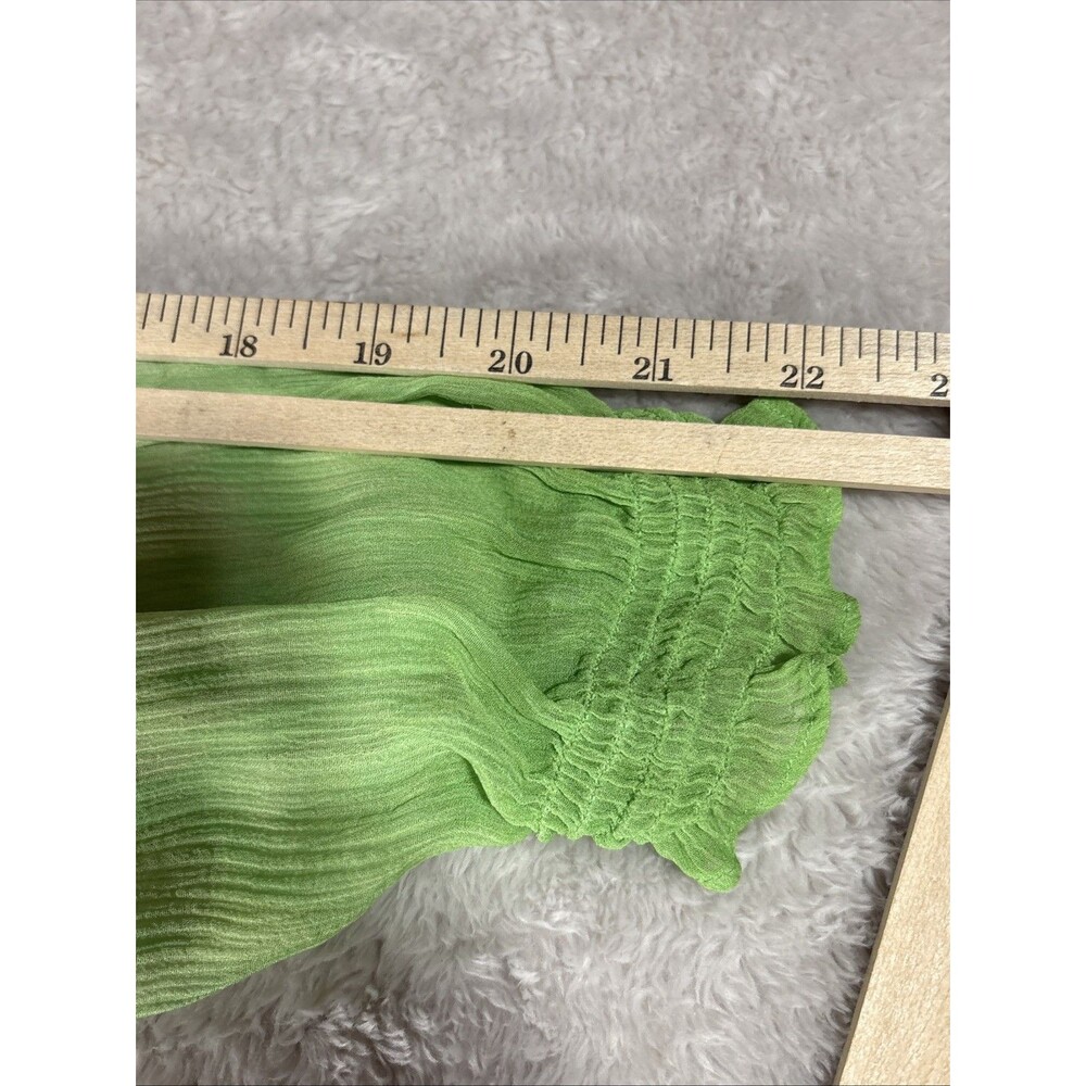 Sundance Green Silk Chiffon Smocked Ombre Sheer Boho Blouse Top Large Flowy - Picture 11 of 12
